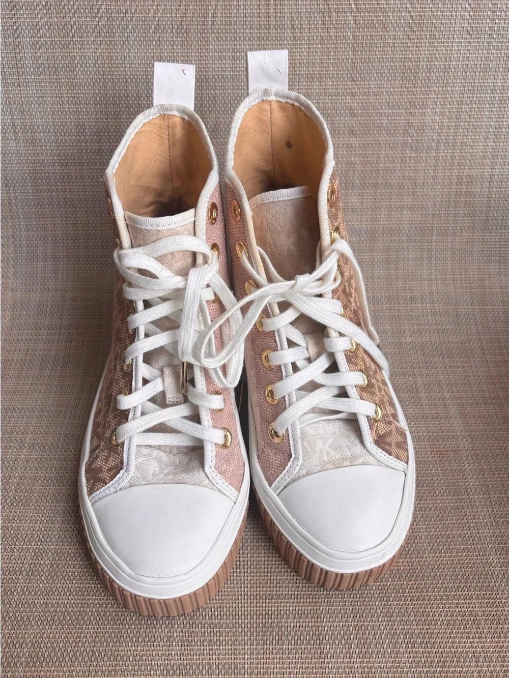 Michael Kors Pink and White High-Top Lace Sneakers